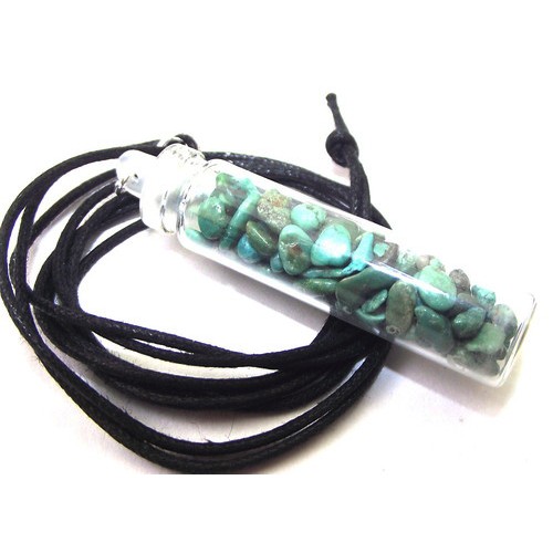 Turquoise Gemstone Crystal Glass Bottle Pendant